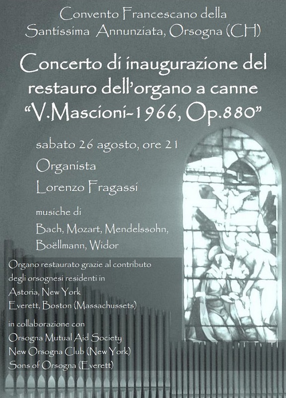 Restauro Organo a Canne Convento della SS. Annunziata - Orsogna (CH)